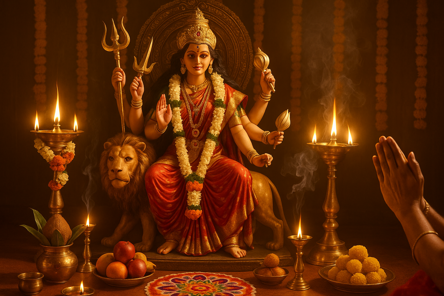 navratri puja with Goddess durga