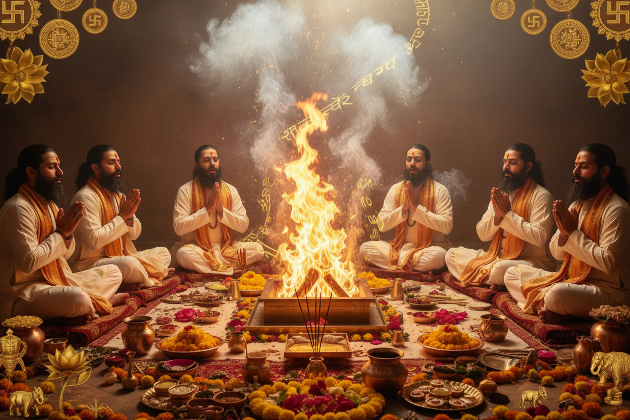 priests chanting powerful mantras for wealth